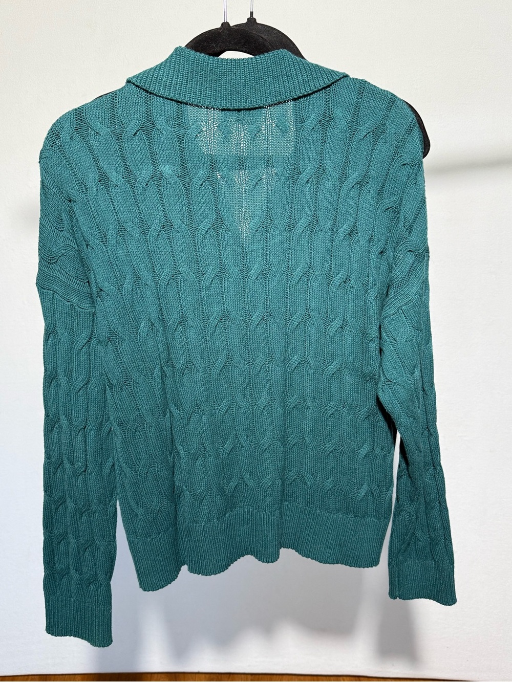 LOFT Teal Cable-Knit V-Neck Polo Sweater - Picture 2 of 4
